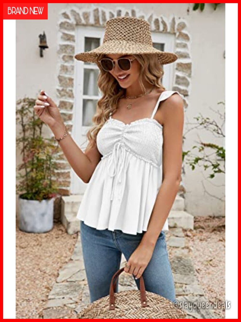 Smocked Peplum Babydoll Tank Top with Adjustable Ruffle Straps - Picture 4 of 7